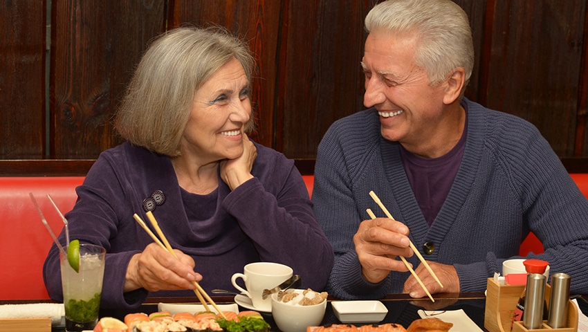 Happy older couple enjoying a date together